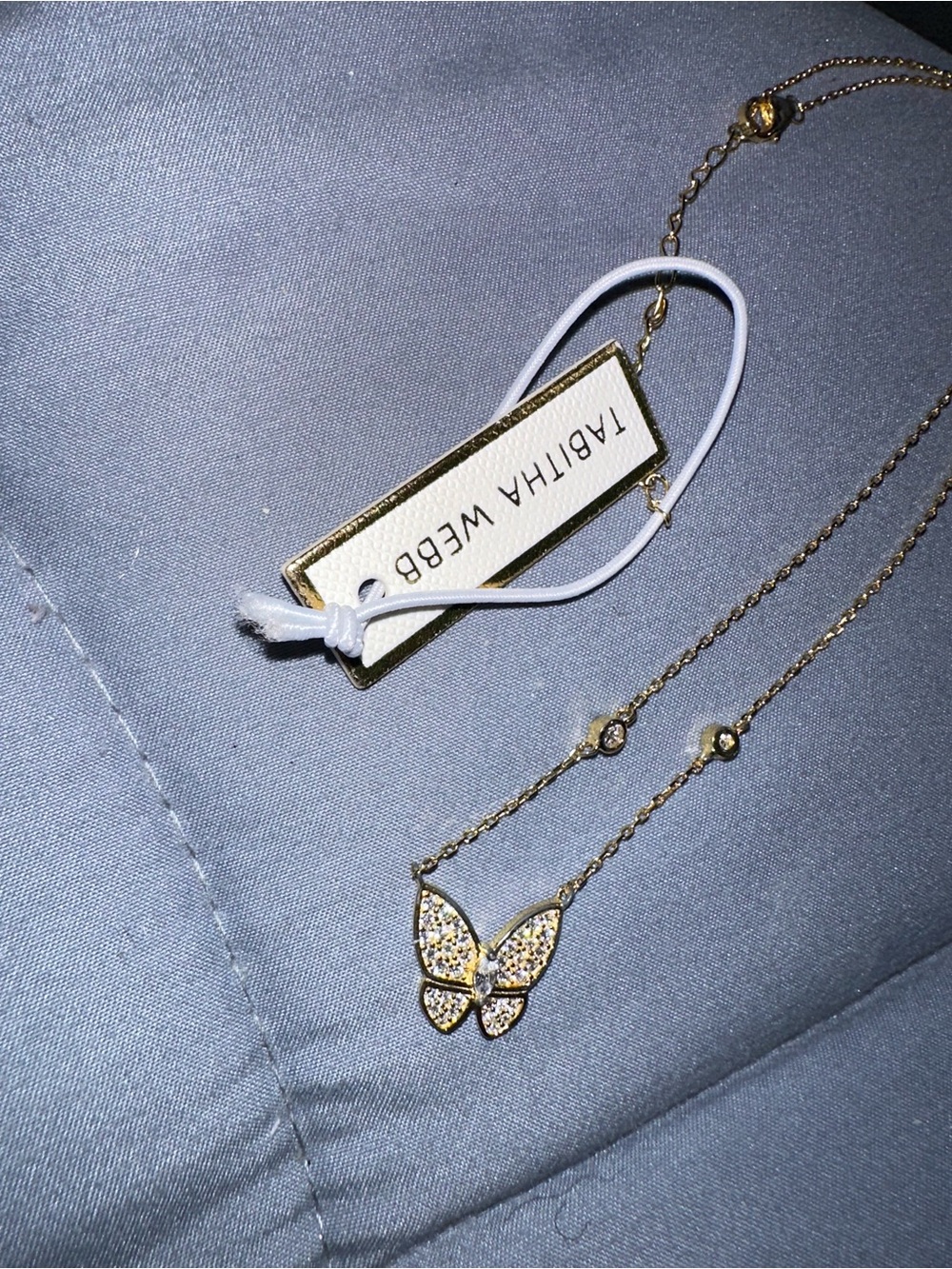 Tabitha Webb Gold Plated 925 Butterfly Necklace Clear Crystal Pavé 16-18in